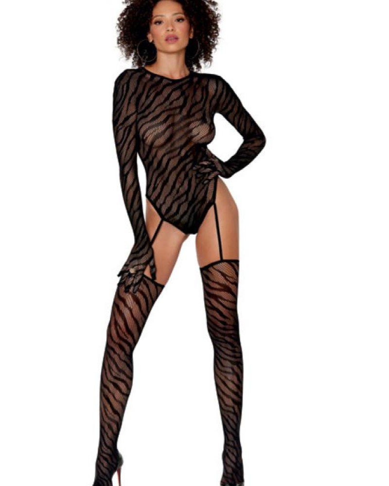 Σέξι κορμάκι με ζαρτιέρες, κάλτσες και γάντια