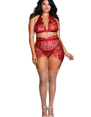 Σέξι γυναικείο δαντελένιο σετ 3 τεμαχίων.