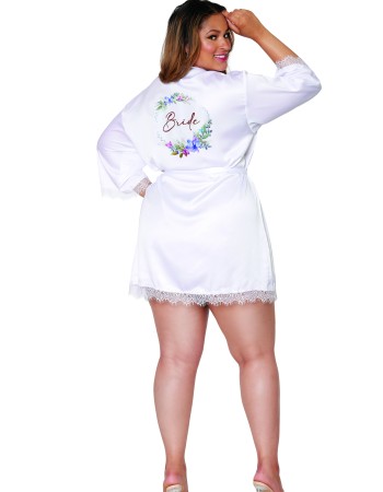 Νυφική σατέν ρόμπα "Bride" με δαντέλα