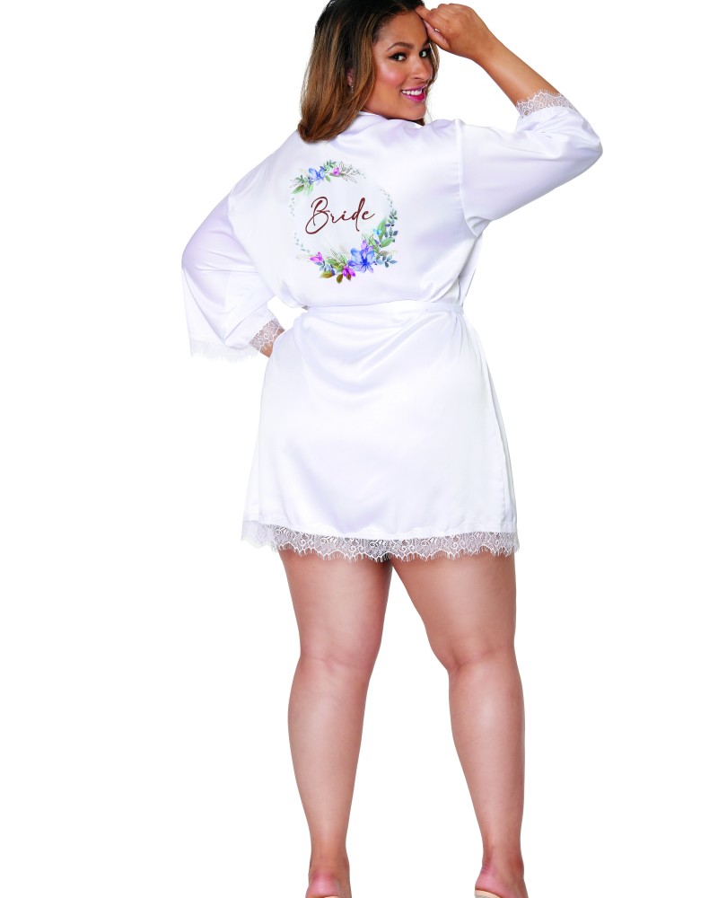 Νυφική σατέν ρόμπα "Bride" με δαντέλα