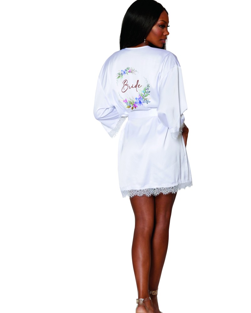 Νυφική σατέν ρόμπα "Bride" με δαντέλα