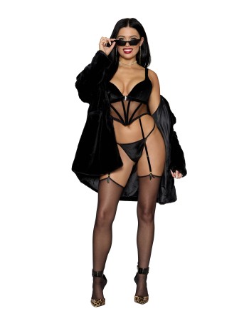 Σέξι γυναικείο βελούδινο μπούστο με ζαρτιέρες και στρινγκ