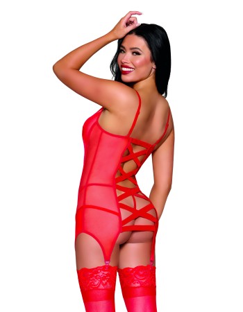 Σέξι κόκκινο babydoll με ζαρτιέρες και στρινγκ